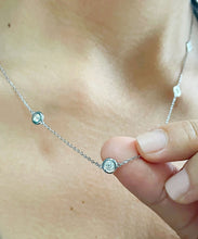 Load image into Gallery viewer, 14K Solid White Gold Round Cut Simulated Diamonds Bezel Set Necklace Pendent Diamonds By The Yard Style 2.00ctw