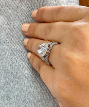 Load image into Gallery viewer, Women's 14k Solid White Gold Round And Baguettes Cut Simulated Diamond Engagement Ring Halo Bridal Wedding Propose prong set 3.00ct