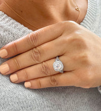 Load image into Gallery viewer, Women's 14k Solid White Gold Round And Baguettes Cut Simulated Diamond Engagement Ring Halo Bridal Wedding Propose prong set 3.00ct