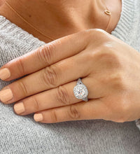 Load image into Gallery viewer, Women's 14K Solid White Gold Round And Baguettes Cut Natural Diamond Engagement Ring Halo Prong 2.30ctw