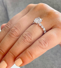 Load image into Gallery viewer, 14K Solid Rose Gold Round Cut Moissanite and Round Cut Natural Diamond Engagement Ring Eternity Style Prong Set 4.00ctw