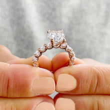 Load image into Gallery viewer, 14K Solid Rose Gold Round Cut Simulated Diamonds Engagement Ring Prong Set Eternity Style Wedding Bridal Anniversary 4.00ctw