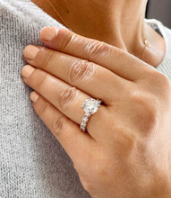 Load image into Gallery viewer, 14K Solid Rose Gold Round Cut Forever One Moissanite and Round Cut Natural Diamond Engagement Ring Eternity Style Prong Set 4.00ctw