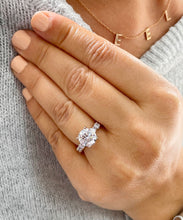 Load image into Gallery viewer, 14K Solid Rose Gold Round Cut Simulated Diamonds Engagement Ring Prong Set Eternity Style Wedding Bridal Anniversary 4.00ctw