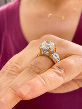 Load image into Gallery viewer, 14K Solid And Heavy Yellow And White Gold Cushion and Round Cut Simulated Diamonds Engagement Ring Wedding Bridal Set 6.50ctw