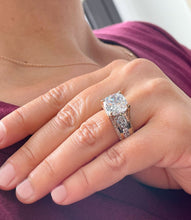 Load image into Gallery viewer, 6.50 Carat Heavy 14k Solid Yellow And White Gold Cushion Cut Moissanite and Natural Diamond Engagement Ring, Bridal, Wedding, Promise, Propose