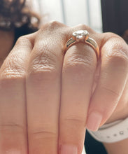 Load image into Gallery viewer, 14K Heavy Solid Rose Gold Round Cut Simulated Diamond Solitaire Semi Bezel Set, Engagement Ring Wedding Bridal 1.25ctw