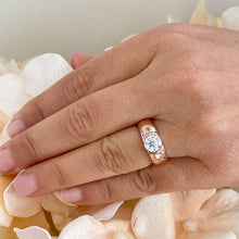 Load image into Gallery viewer, 14K Heavy Solid Rose Gold Round Cut Simulated Diamond Solitaire Semi Bezel Set, Engagement Ring Wedding Bridal 1.25ctw