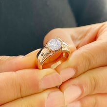 Load image into Gallery viewer, 14K Heavy Solid Rose Gold Round Cut Simulated Diamond Solitaire Semi Bezel Set, Engagement Ring Wedding Bridal 1.25ctw