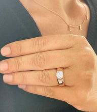 Load image into Gallery viewer, 14K Heavy Solid Rose Gold Round Cut Simulated Diamond Solitaire Semi Bezel Set, Engagement Ring Wedding Bridal 1.25ctw