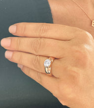 Load image into Gallery viewer, 14K Heavy Solid Rose Gold Round Cut Simulated Diamond Solitaire Semi Bezel Set, Engagement Ring Wedding Bridal 1.25ctw