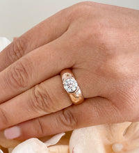 Load image into Gallery viewer, 14K Heavy Solid Rose Gold Round Cut Simulated Diamond Solitaire Semi Bezel Set, Engagement Ring Wedding Bridal 1.25ctw