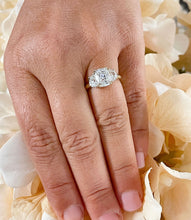 Load image into Gallery viewer, Beautiful 14k Solid Yellow Gold Cushion And Half Moon Cut Moissanites Engagement Ring Bridal Wedding, Three Stone Style 3.00ct