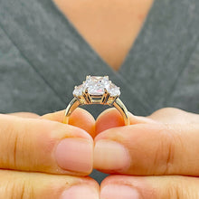 Load image into Gallery viewer, Beautiful 14k Solid Yellow Gold Cushion And Half Moon Cut Moissanites Engagement Ring Bridal Wedding, Three Stone Style 3.00ct