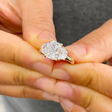 Load image into Gallery viewer, Beautiful 14k Solid Yellow Gold Cushion And Half Moon Cut Moissanites Engagement Ring Bridal Wedding, Three Stone Style 3.00ct