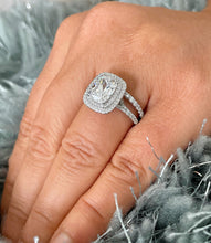 Load image into Gallery viewer, 14k Solid White Gold Cushion Cut Moissanite And Round Cut Natural Diamond Engagement Ring And Band Double Halo Bridal Set 2.75ct