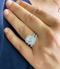 Load image into Gallery viewer, 14k Solid White Gold Cushion Cut Forever One Moissanite And Round Cut Natural Diamond Engagement Ring And Band Double Halo Bridal Set 2.75ct