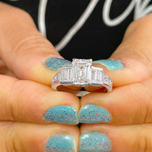 Load image into Gallery viewer, 14k Solid White Gold Emerald, Princess And Baguettes Cut Natural Diamond Engagement Ring 2.50ct