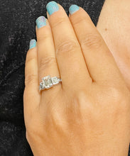 Load image into Gallery viewer, 14K Solid White Gold Emerald, Baguettes and Princess Cut Simulated Diamonds Engagement Ring Prong Channel Set Wedding Bridal 2.50ctw