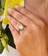 Load image into Gallery viewer, 14k Solid Yellow Gold Oval and Round Cut Simulated Diamond Engagement Ring Halo Bezel Art Deco Bridal High Quality Finish 1.20ct