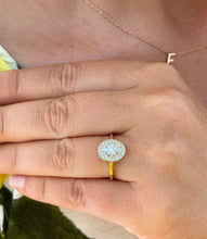 Load image into Gallery viewer, 14K Yellow Gold Oval Cut Moissanite And Natural Round cut Diamond Engagement Ring Bezel Set, Halo, Bridal 1.20ct