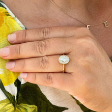 Load image into Gallery viewer, 14k Solid Yellow Gold Oval and Round Cut Simulated Diamond Engagement Ring Halo Bezel Art Deco Bridal High Quality Finish 1.20ct