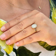 Load image into Gallery viewer, 14K Yellow Gold Oval Cut Forever One Moissanite And Natural Round cut Diamond Engagement Ring Bezel Set, Halo, Bridal 1.20ct