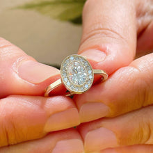 Load image into Gallery viewer, 14K Yellow Gold Oval Cut Moissanite And Natural Round cut Diamond Engagement Ring Bezel Set, Halo, Bridal 1.20ct