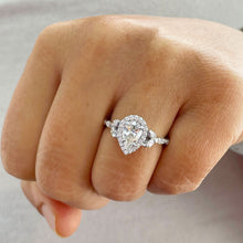 Load image into Gallery viewer, IGI Certified 14k Solid White Gold Pear, Marquee and Round Diamond Engagement Ring Halo, 2.25ctw F-VS2