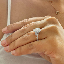 Load image into Gallery viewer, 14k Solid White Gold Pear Cut Forever One Moissanite and Round And Marquee Natural Diamond Engagement Ring Halo, 3.00ctw