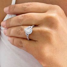 Load image into Gallery viewer, 14k Solid White Gold Pear, Marquee and Round Cut Simulated Diamond Engagement Ring Deco, Bridal, Wedding, Halo, Anniversary, 3.00ctw