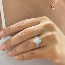 Load image into Gallery viewer, 14k Solid White Gold Pear Cut Forever One Moissanite and Round And Marquee Natural Diamond Engagement Ring Halo, 3.00ctw