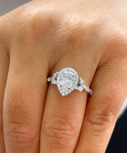 Load image into Gallery viewer, 14k Solid White Gold Pear, Marquee and Round Cut Simulated Diamond Engagement Ring Deco, Bridal, Wedding, Halo, Anniversary, 3.00ctw