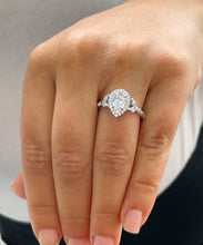 Load image into Gallery viewer, 14k Solid White Gold Pear, Marquee and Round Cut Simulated Diamond Engagement Ring Deco, Bridal, Wedding, Halo, Anniversary, 3.00ctw