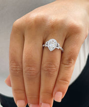 Load image into Gallery viewer, 14k Solid White Gold Pear Cut Moissanite and Round And Marquee Natural Diamond Engagement Ring Halo, 3.00ctw