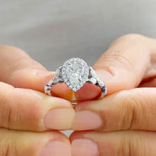 Load image into Gallery viewer, 14k Solid White Gold Pear Cut Forever One Moissanite and Round And Marquee Natural Diamond Engagement Ring Halo, 3.00ctw