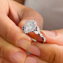 Load image into Gallery viewer, 14k Solid White Gold Pear, Marquee and Round Cut Simulated Diamond Engagement Ring Deco, Bridal, Wedding, Halo, Anniversary, 3.00ctw
