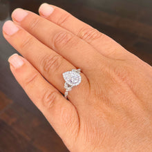 Load image into Gallery viewer, 14k Solid White Gold Pear, Marquee and Round Cut Simulated Diamond Engagement Ring Deco, Bridal, Wedding, Halo, Anniversary, 3.00ctw