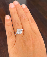 Load image into Gallery viewer, 14k Solid White Gold Pear, Marquee and Round Cut Simulated Diamond Engagement Ring Deco, Bridal, Wedding, Halo, Anniversary, 3.00ctw