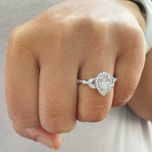 Load image into Gallery viewer, 14k Solid White Gold Pear, Marquee and Round Cut Simulated Diamond Engagement Ring Deco, Bridal, Wedding, Halo, Anniversary, 3.00ctw