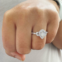 Load image into Gallery viewer, 14k Solid White Gold Pear Cut Forever One Moissanite and Round And Marquee Natural Diamond Engagement Ring Halo, 3.00ctw