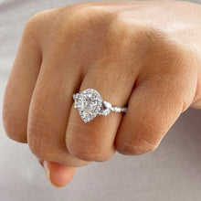 Load image into Gallery viewer, 14k Solid White Gold Pear Cut Moissanite and Round And Marquee Natural Diamond Engagement Ring Halo, 3.00ctw