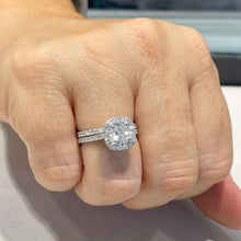 Load image into Gallery viewer, IGI Certified 14K Solid White Gold Cushion And Round Cut Diamond Engagement Ring And Band Bridal Set Halo 2.00ctw F-VS2