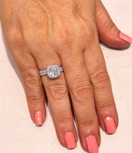 Load image into Gallery viewer, IGI Certified 14K Solid White Gold Cushion And Round Cut Diamond Engagement Ring And Band Bridal Set Halo 2.00ctw F-VS2