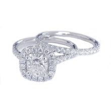 Load image into Gallery viewer, IGI Certified 14K Solid White Gold Cushion And Round Cut Diamond Engagement Ring And Band Bridal Set Halo 2.00ctw F-VS2