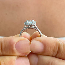 Load image into Gallery viewer, IGI Certified 14K Solid White Gold Cushion And Round Cut Diamond Engagement Ring And Band Bridal Set Halo 2.00ctw F-VS2