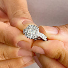 Load image into Gallery viewer, IGI Certified 14K Solid White Gold Cushion And Round Cut Diamond Engagement Ring And Band Bridal Set Halo 2.00ctw F-VS2