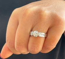 Load image into Gallery viewer, 14k Solid And Heavy White Gold Round Cut Moissanite and Natural Diamond Engagement Ring Tension Set 2.00ctw