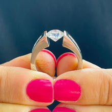 Load image into Gallery viewer, 14k Solid And Heavy White Gold Round Cut Forever One Moissanite and Natural Diamond Engagement Ring Tension Set 2.00ctw