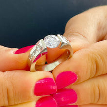 Load image into Gallery viewer, 14k Solid And Heavy White Gold Round Cut Moissanite and Natural Diamond Engagement Ring Tension Set 2.00ctw